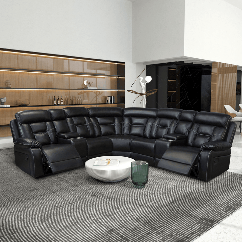 Black Faux Leather Reclining Sofa Set