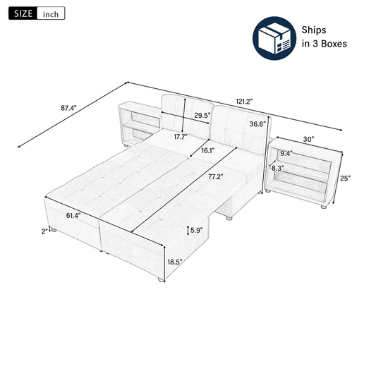 121" Modular Sofa Bed with Storage – Dark Gray - 