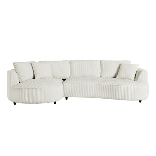 122" Oversized Corduroy Sectional Sofa – Left Chaise, White - 