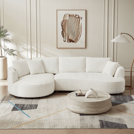 122" Oversized Corduroy Sectional Sofa – Left Chaise, White - 