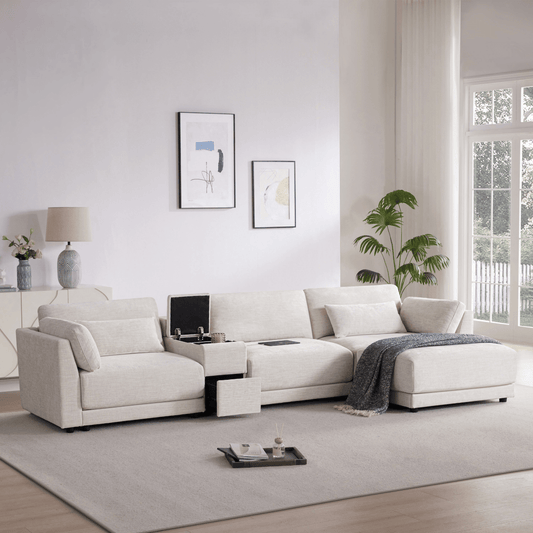 124" L - Shaped Sofa – Storage, Ottoman, USB – 2 Colors - 