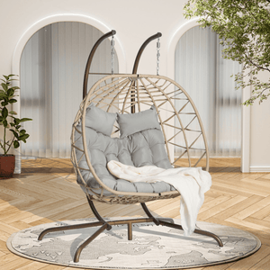 2 - Person Outdoor Hanging Egg Chair with Cushions – Light Gray - Hanging Chair