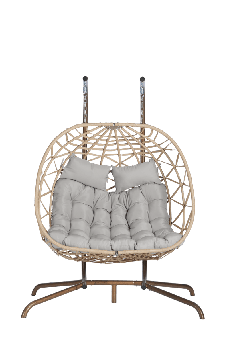 2 - Person Outdoor Hanging Egg Chair with Cushions – Light Gray - Hanging Chair