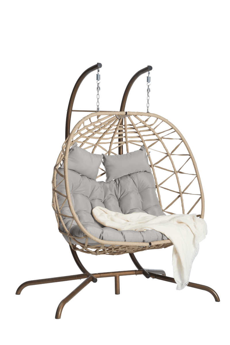 2 - Person Outdoor Hanging Egg Chair with Cushions – Light Gray - Hanging Chair