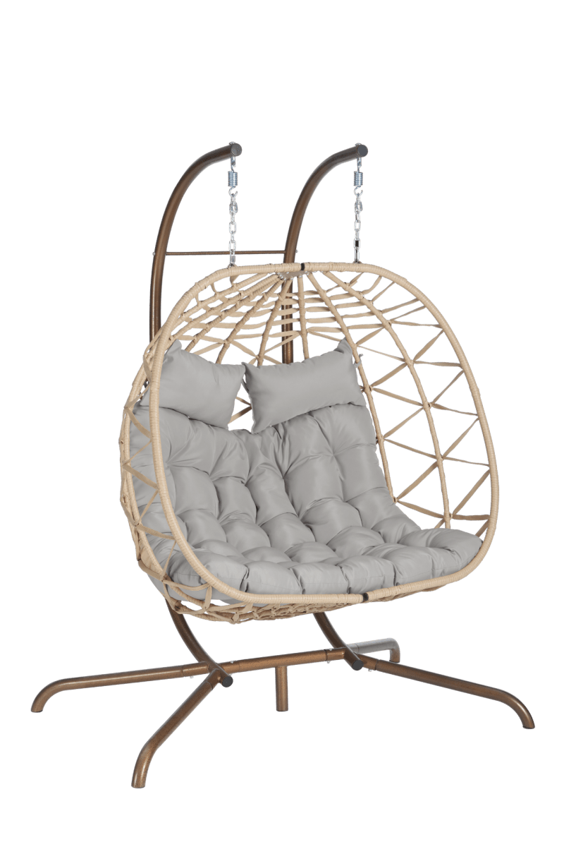 2 - Person Outdoor Hanging Egg Chair with Cushions – Light Gray - Hanging Chair