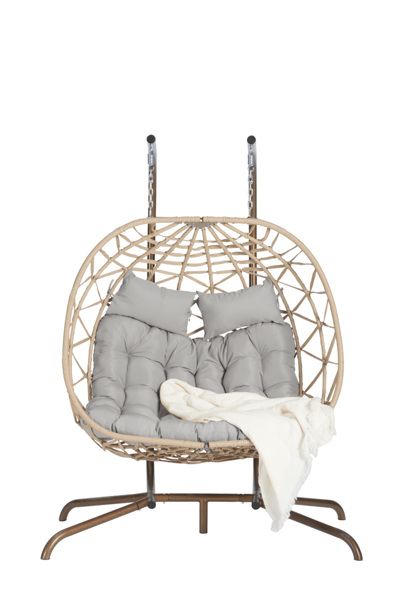 2 - Person Outdoor Hanging Egg Chair with Cushions – Light Gray - Hanging Chair