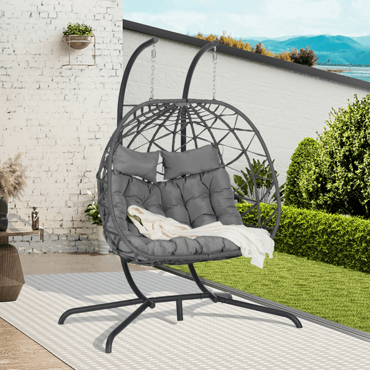 2 Person Outdoor Rattan Hanging Chair Patio Wicker Egg Chair - Hanging Chair