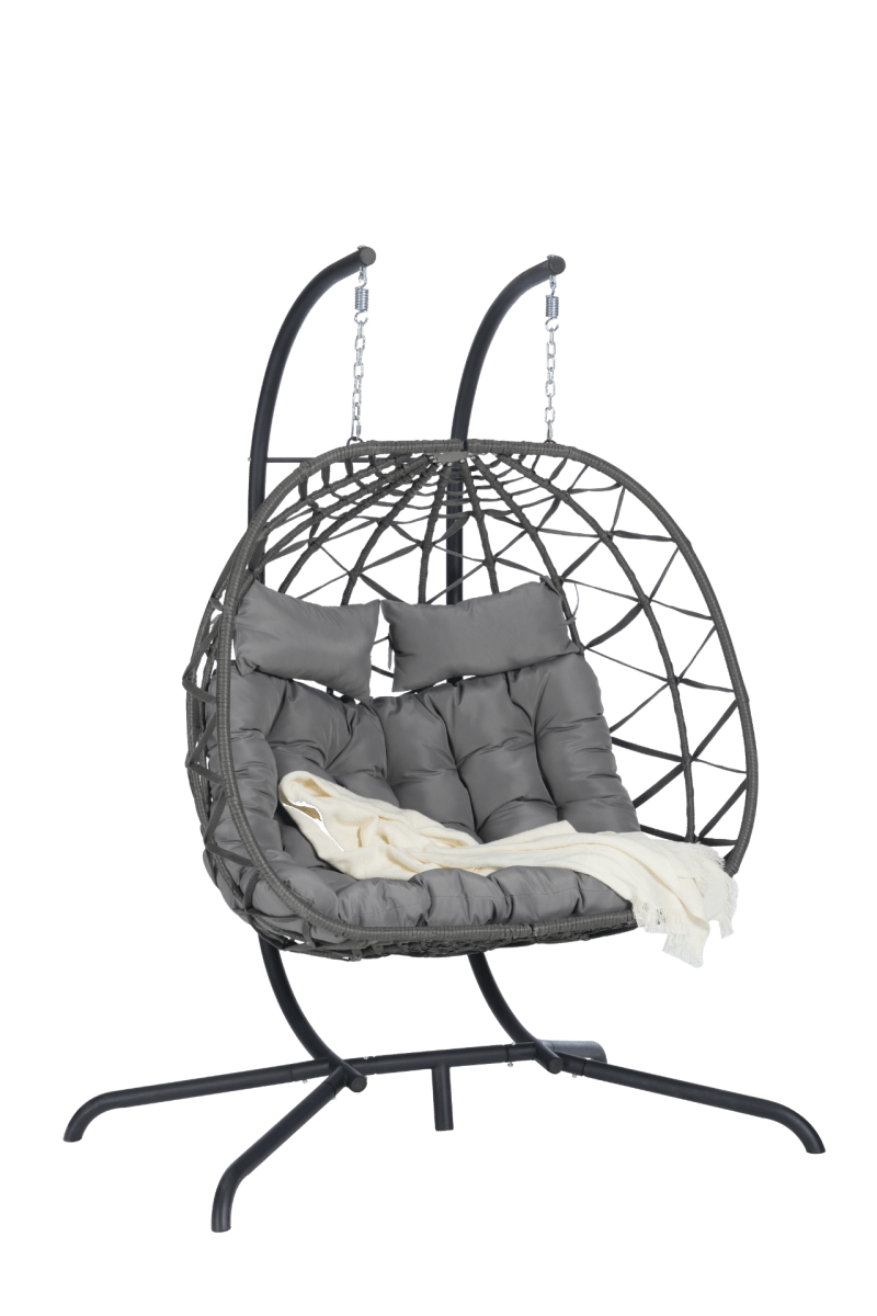 2 Person Outdoor Rattan Hanging Chair Patio Wicker Egg Chair - Hanging Chair