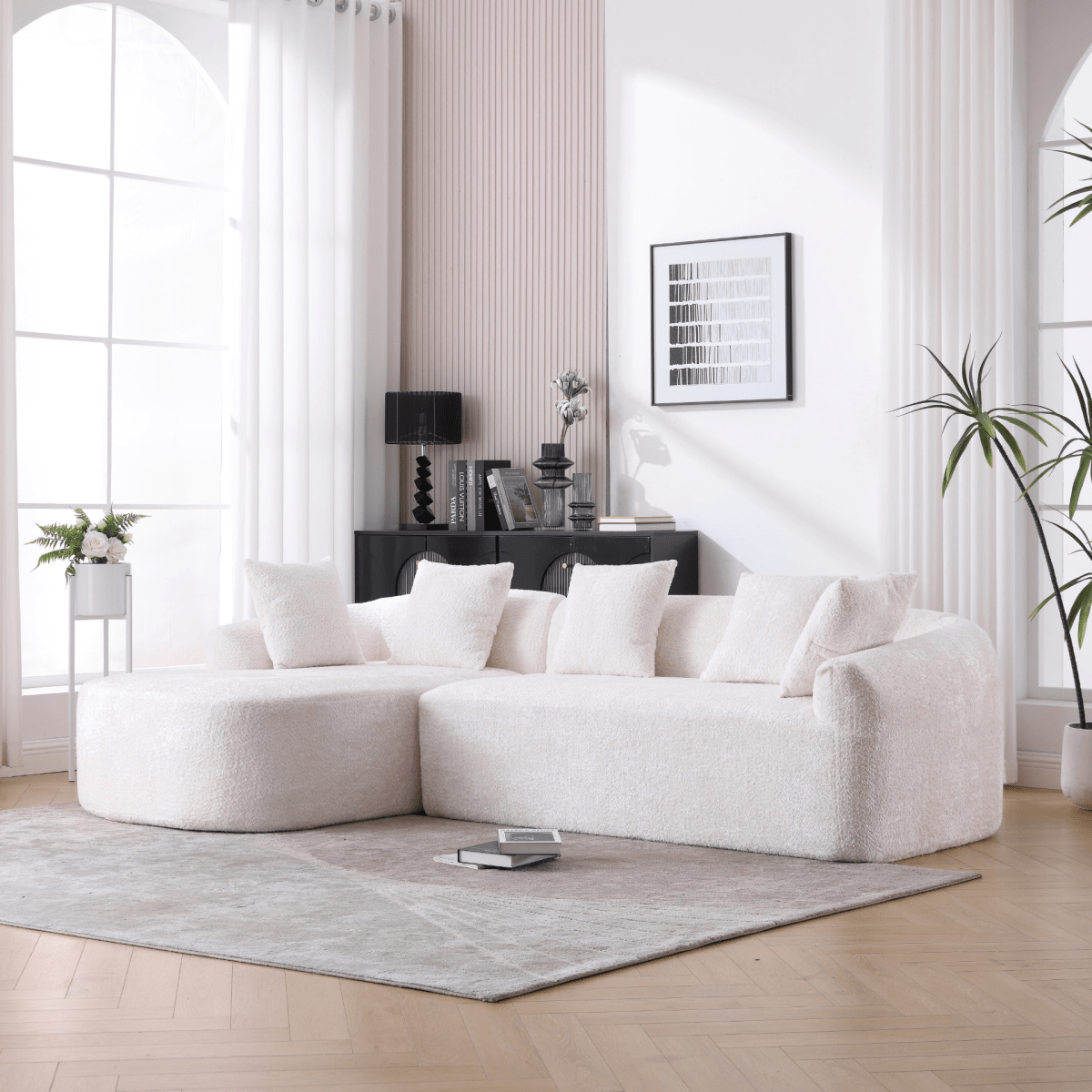 3 - Seater Boucle L - Shaped Sofa with Chaise – Beige - 