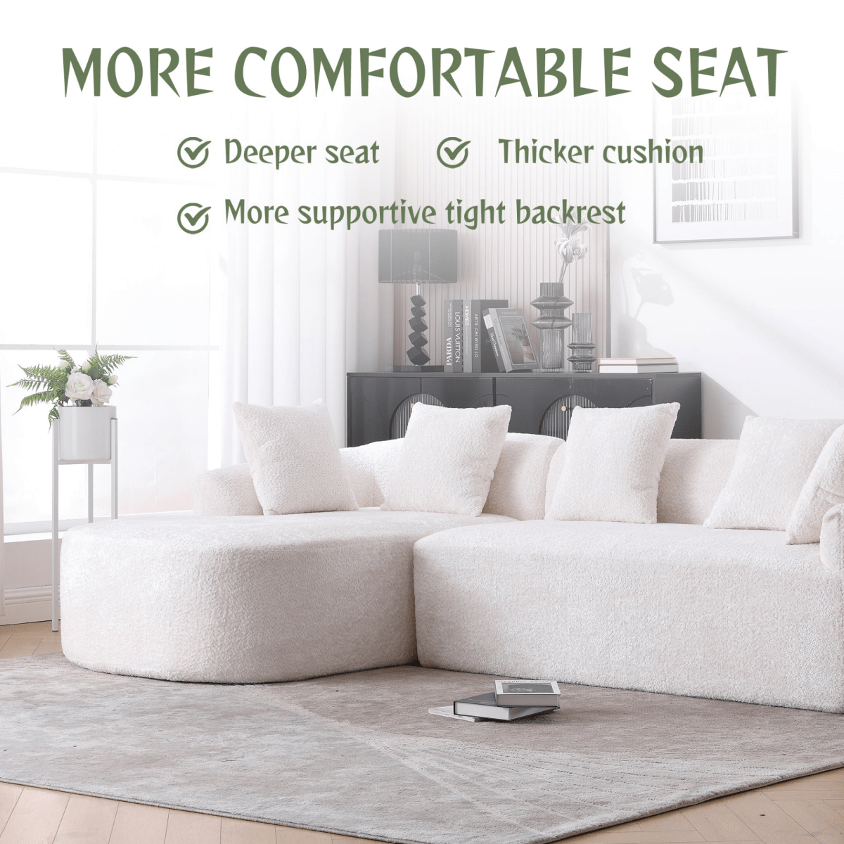 3 - Seater Boucle L - Shaped Sofa with Chaise – Beige - 