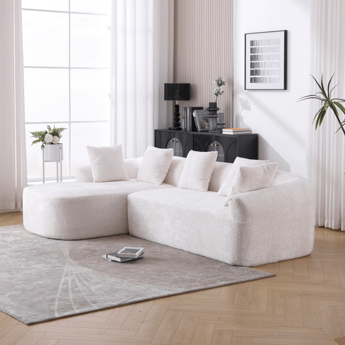 3 - Seater Boucle L - Shaped Sofa with Chaise – Beige - 