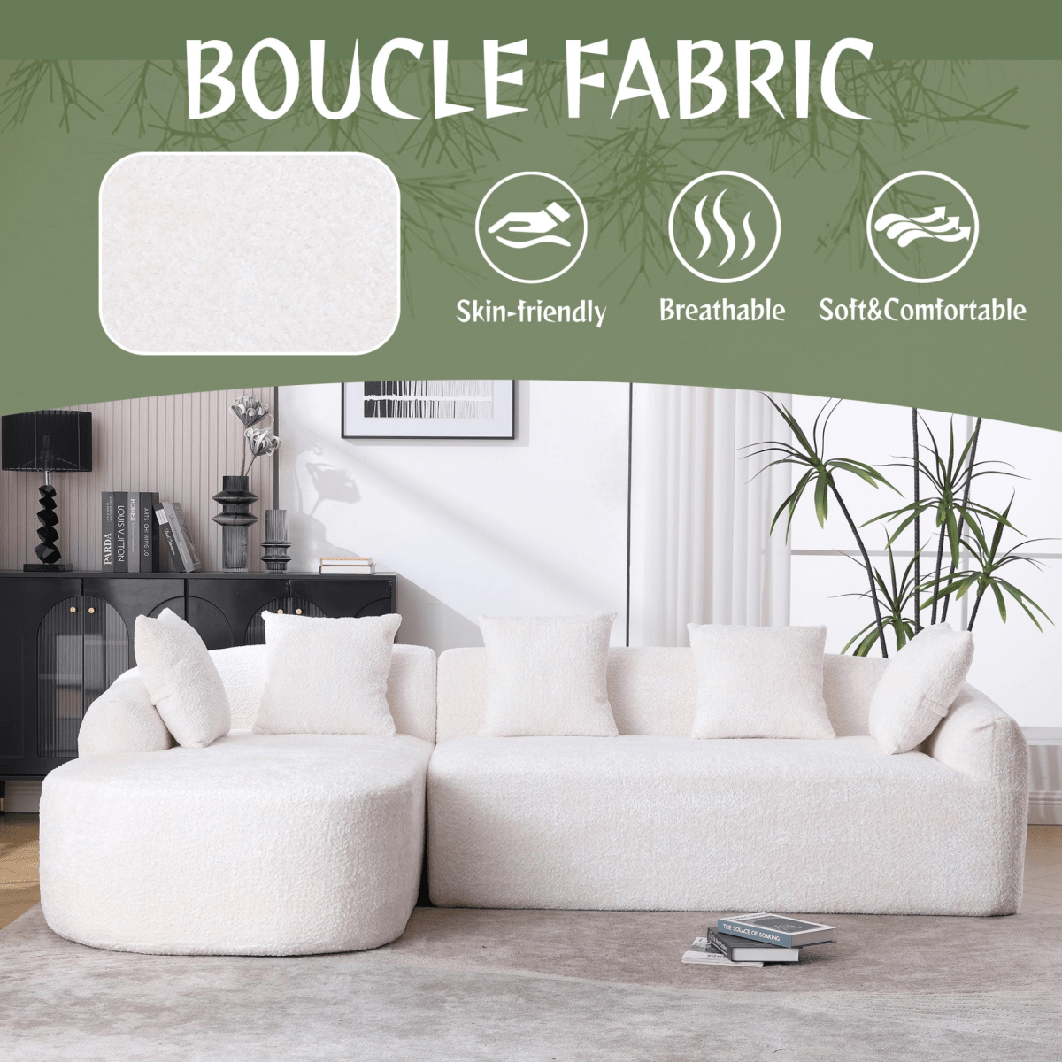 3 - Seater Boucle L - Shaped Sofa with Chaise – Beige - 