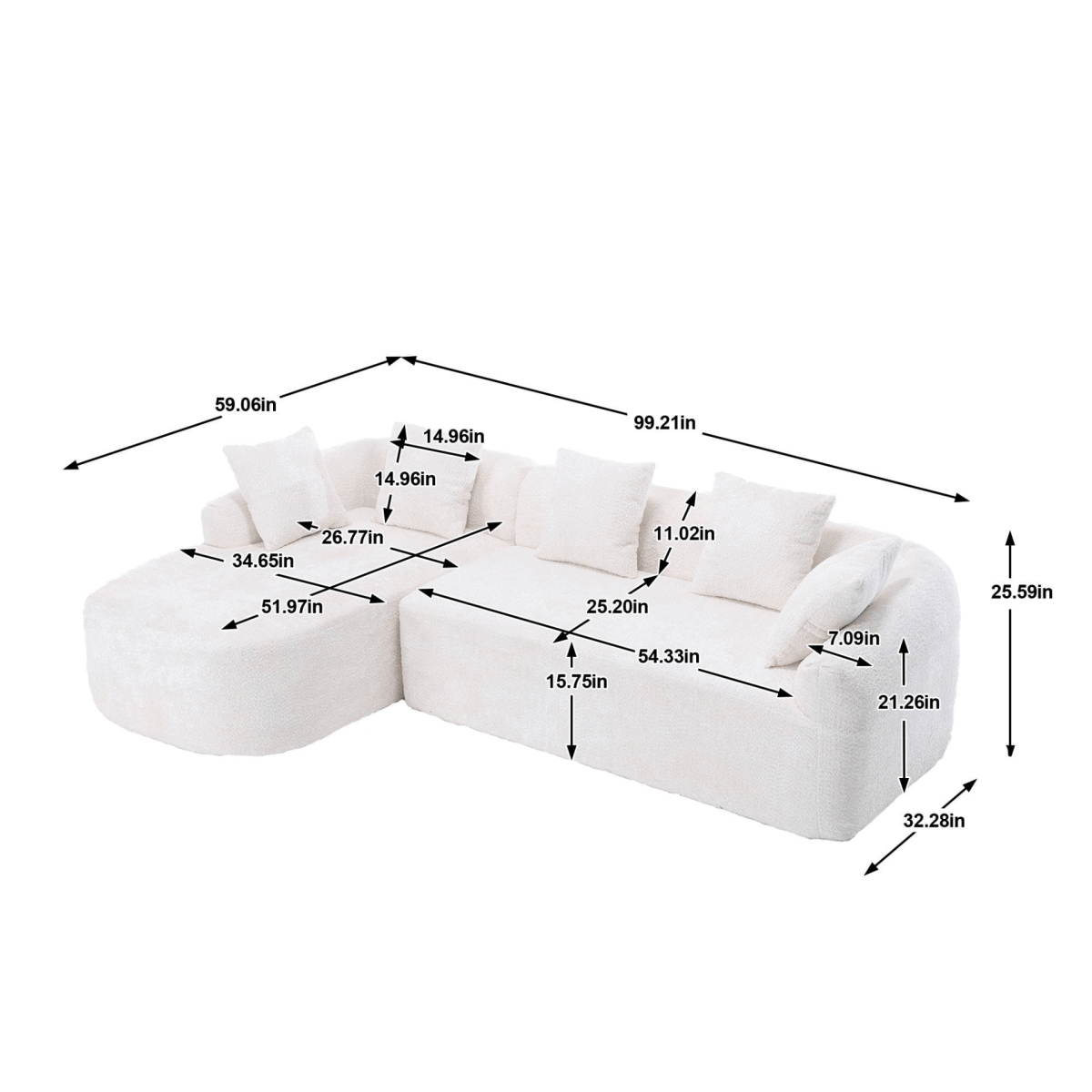 3 - Seater Boucle L - Shaped Sofa with Chaise – Beige - 