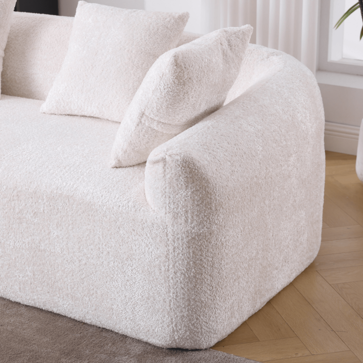 3 - Seater Boucle L - Shaped Sofa with Chaise – Beige - 