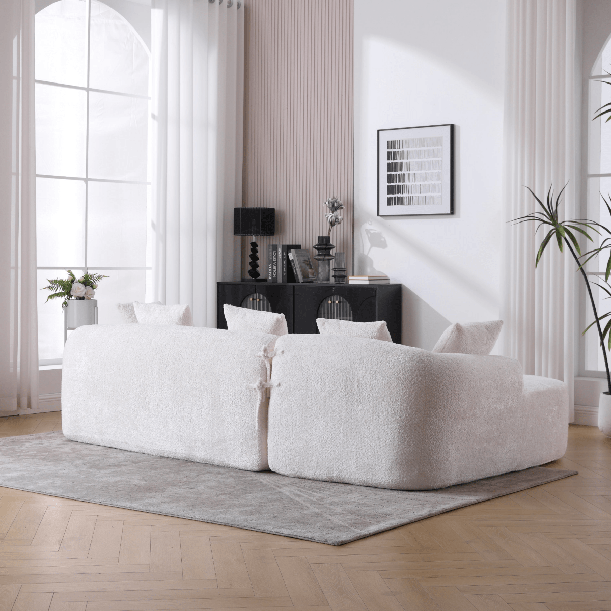 3 - Seater Boucle L - Shaped Sofa with Chaise – Beige - 