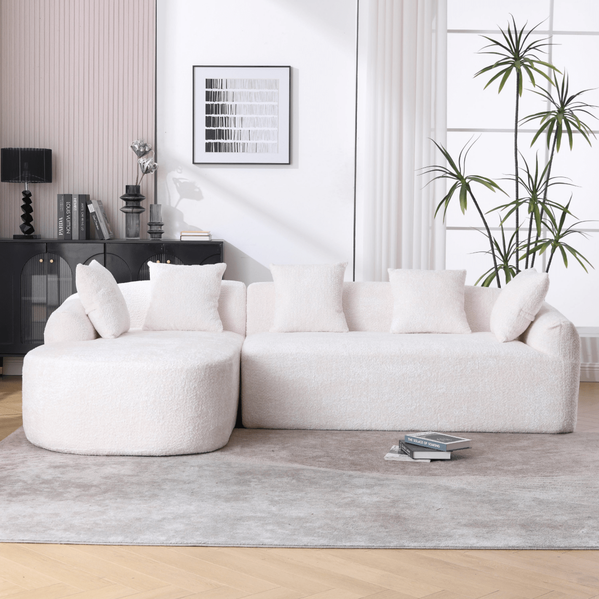3 - Seater Boucle L - Shaped Sofa with Chaise – Beige - 