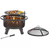 30 - Inch Black Steel Outdoor Fire Pit Grill with Screen and Poker - AnelityOtherQ280 - PTSFPB149581473