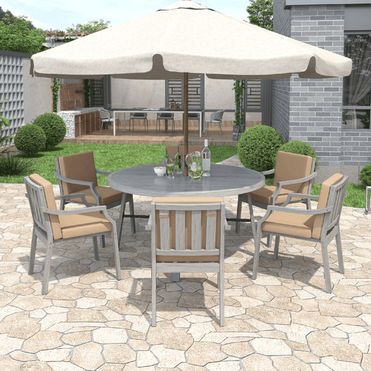 6 - Person Outdoor Wooden Dining Set with Umbrella Hole & Removable Cushions – Antique Gray - AnelityOutdoor Dining SetSZ000100AAE - 36061392