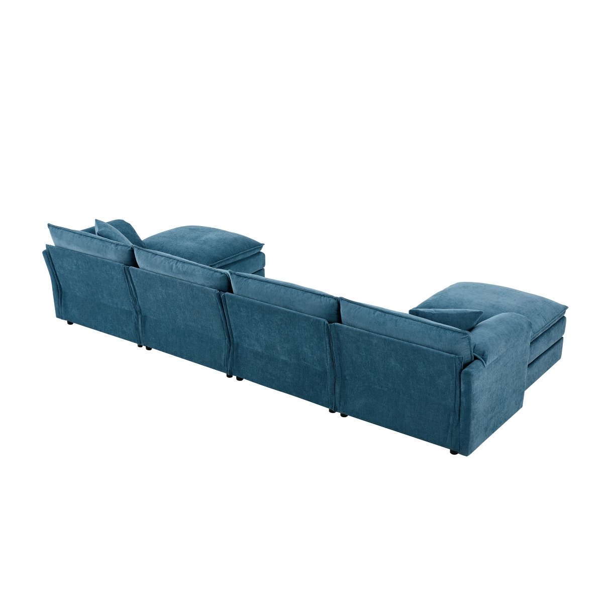 6 - Seater Modular Sofa with Ottomans – Blue Chenille - Sofa