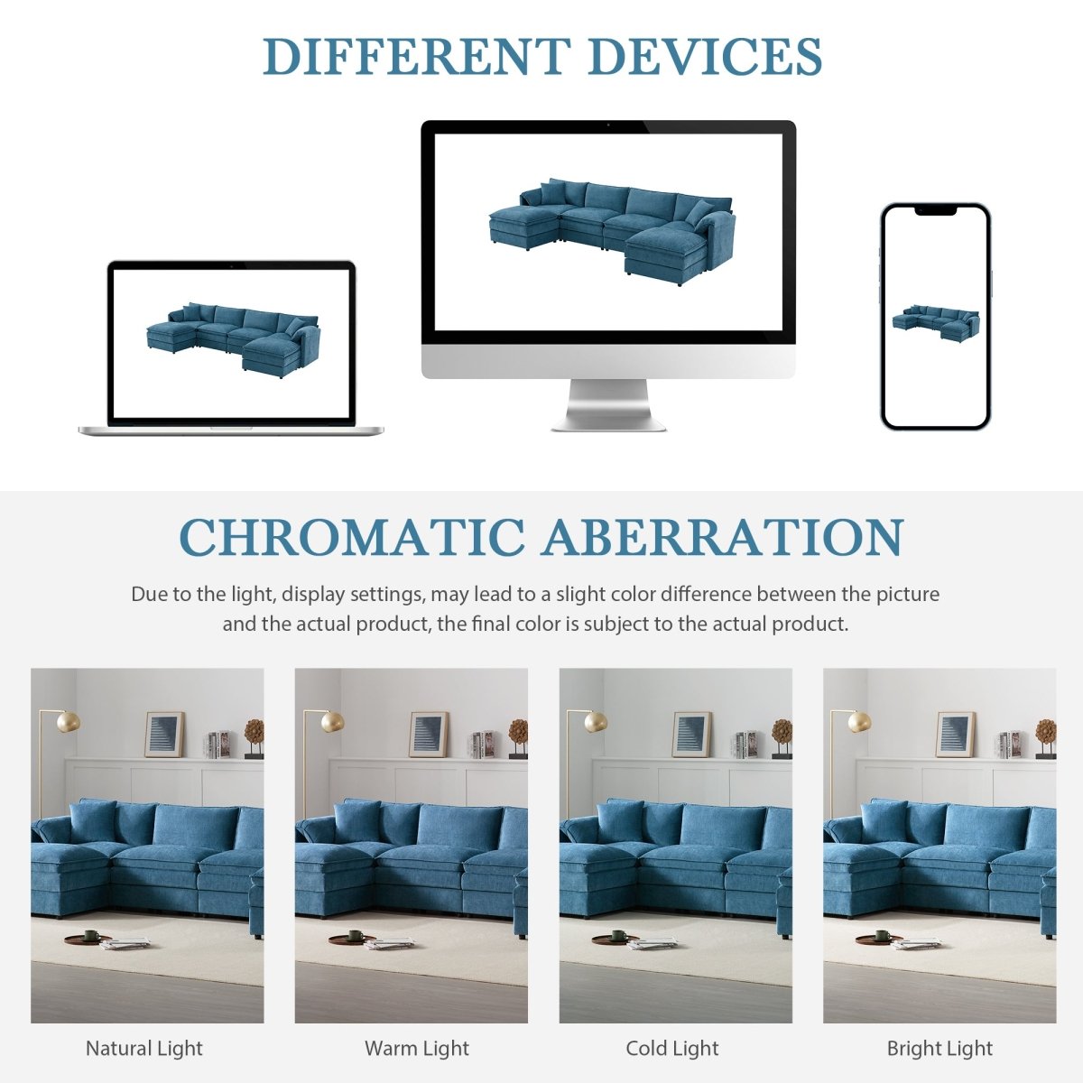 6 - Seater Modular Sofa with Ottomans – Blue Chenille - Sofa