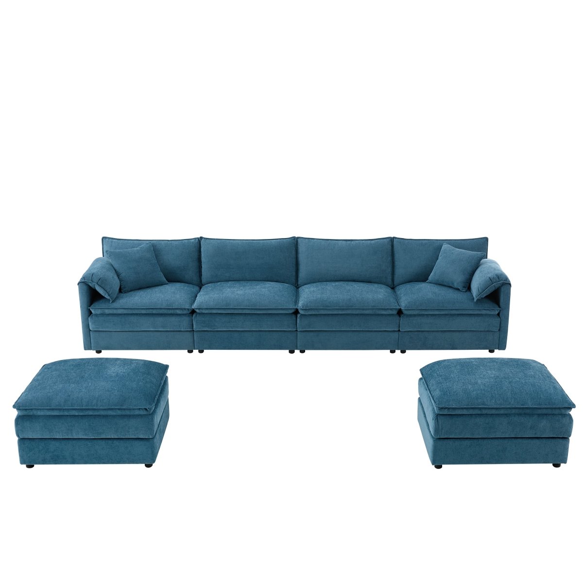 6 - Seater Modular Sofa with Ottomans – Blue Chenille - Sofa