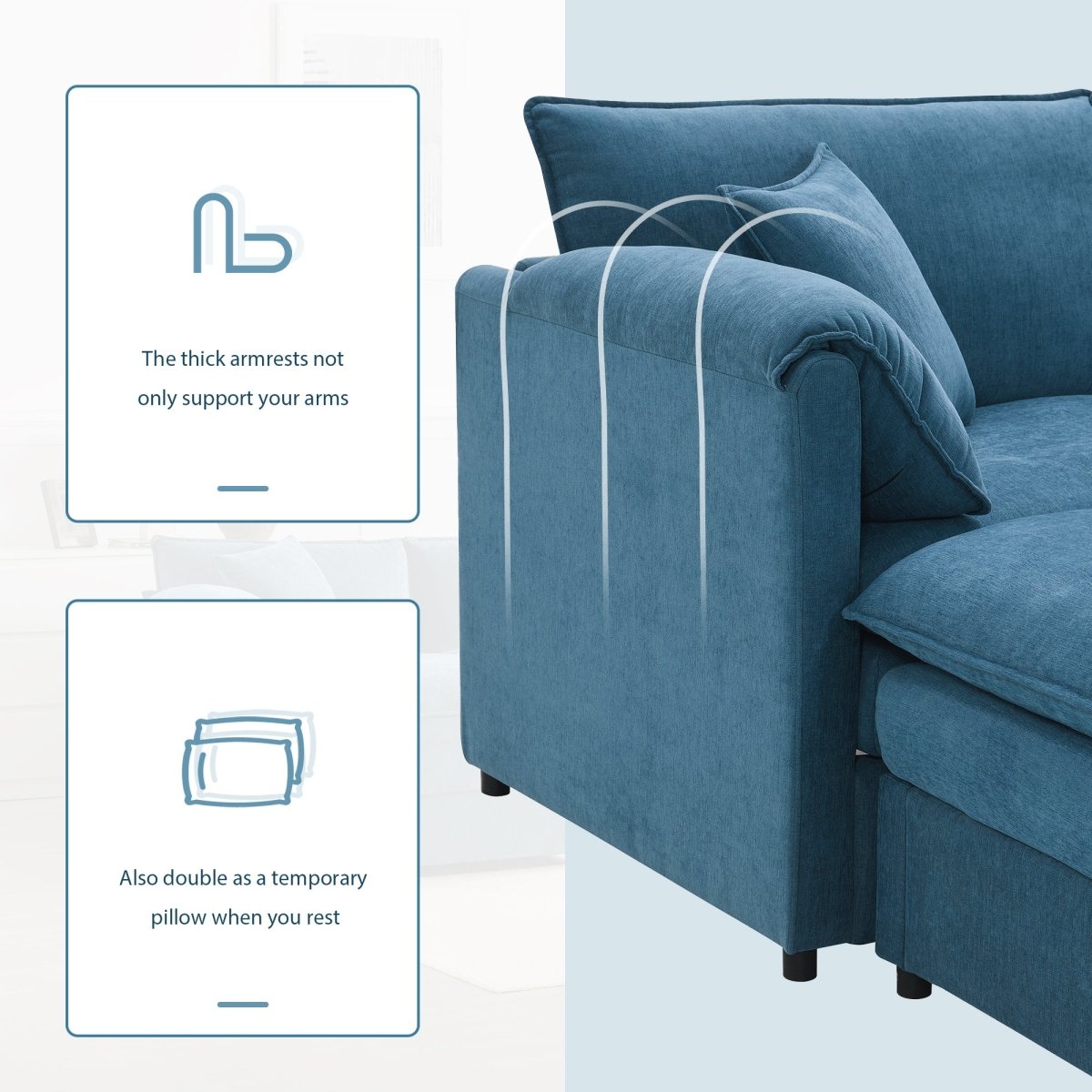 6 - Seater Modular Sofa with Ottomans – Blue Chenille - Sofa