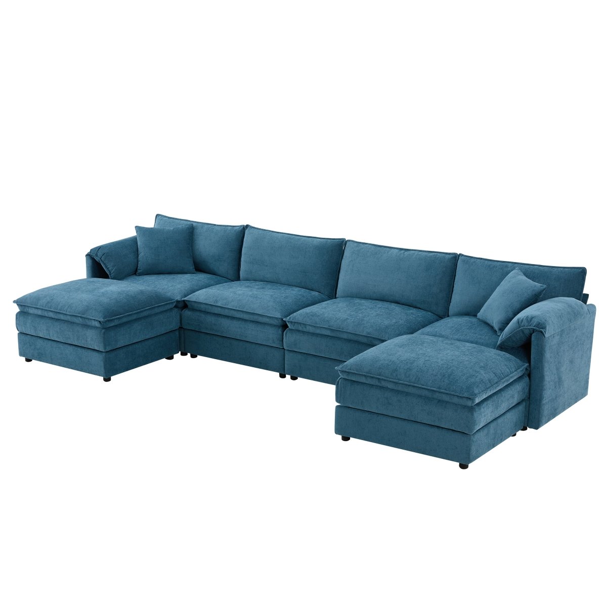 6 - Seater Modular Sofa with Ottomans – Blue Chenille - Sofa