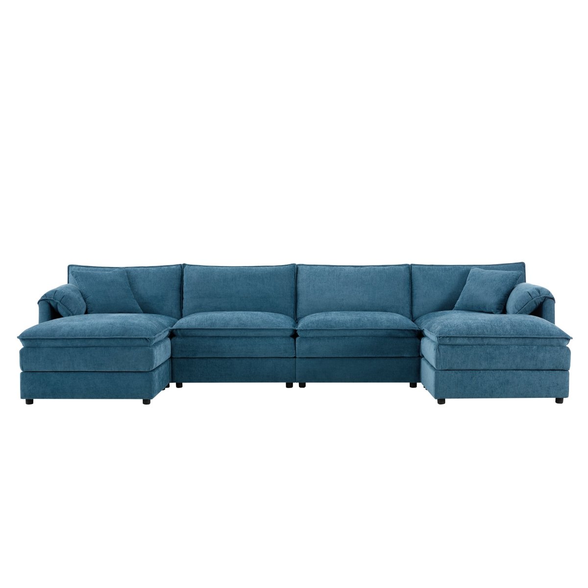 6 - Seater Modular Sofa with Ottomans – Blue Chenille - Sofa