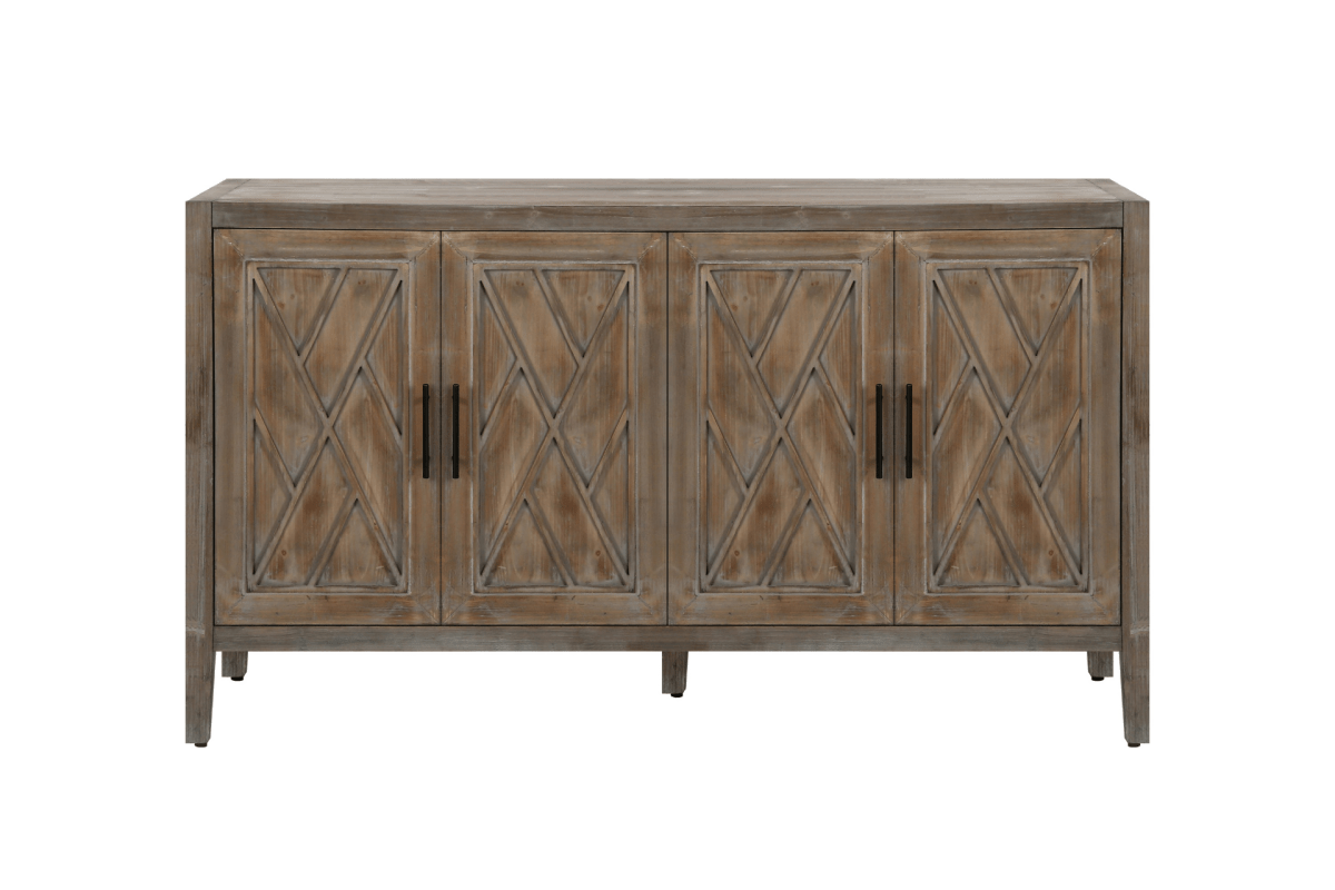 60" Farmhouse Sideboard – Antique Brown, 4 Doors - 