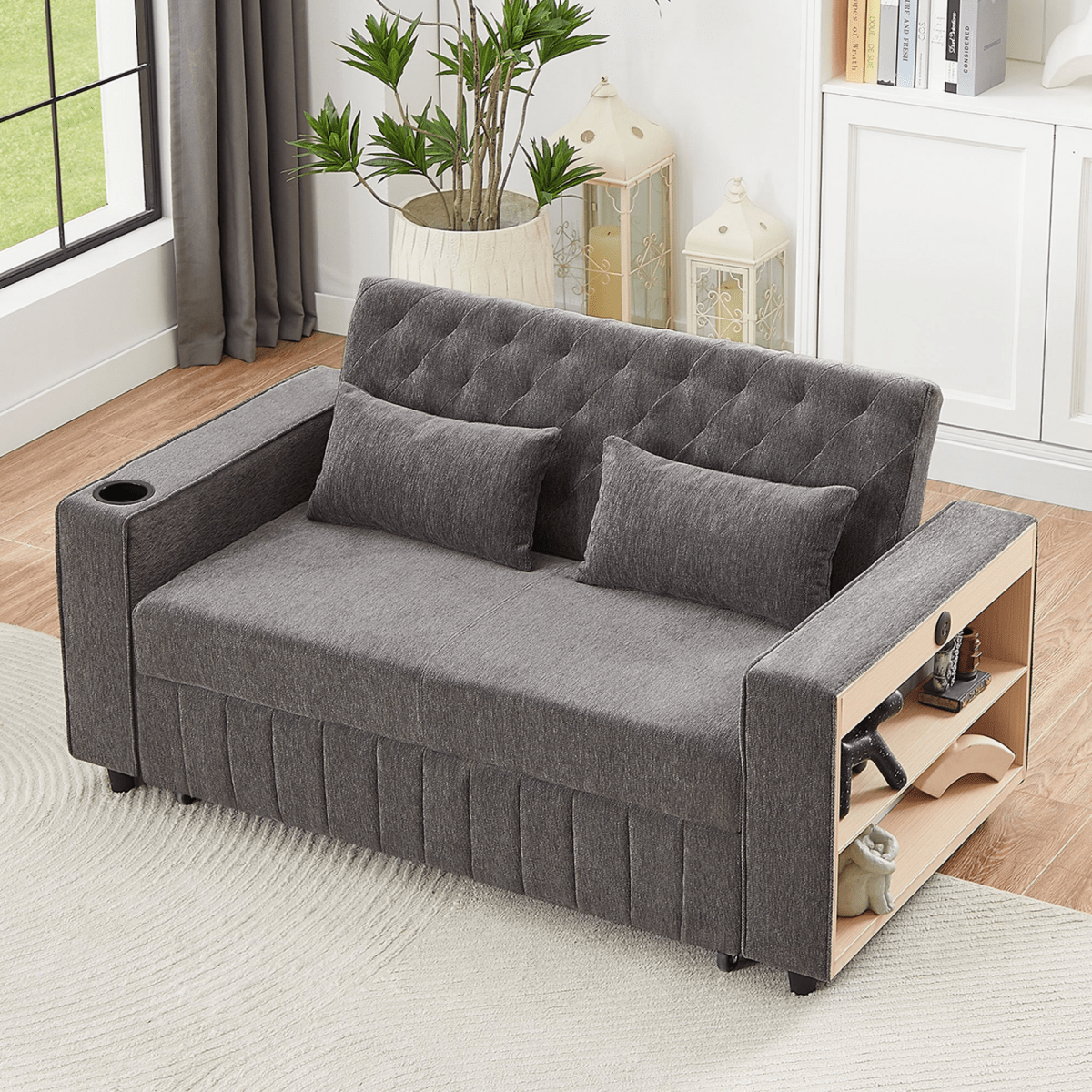 61" Grey Pull - Out Loveseat Sofa Bed - 