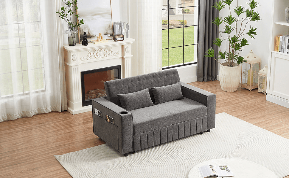 61" Grey Pull - Out Loveseat Sofa Bed - 