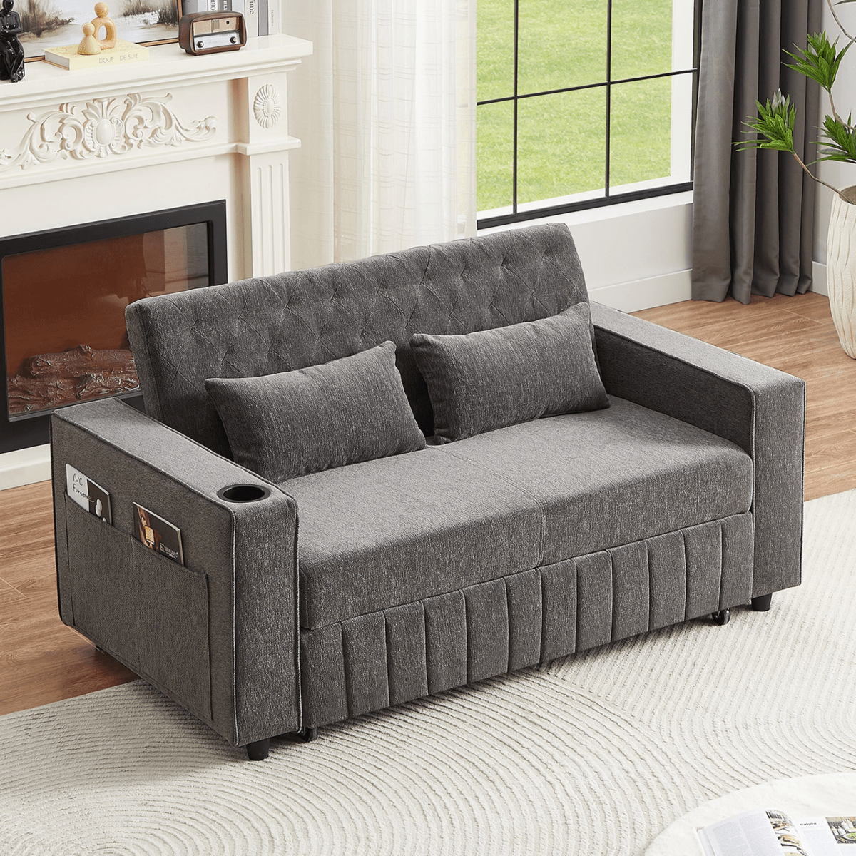 61" Grey Pull - Out Loveseat Sofa Bed - 
