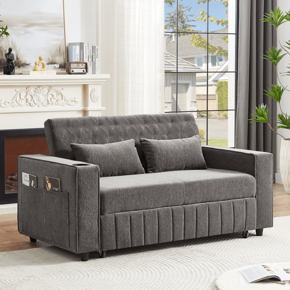 61" Grey Pull - Out Loveseat Sofa Bed - 