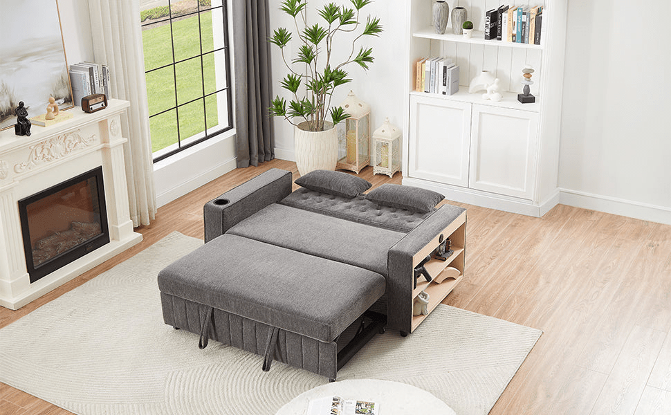 61" Grey Pull - Out Loveseat Sofa Bed - 