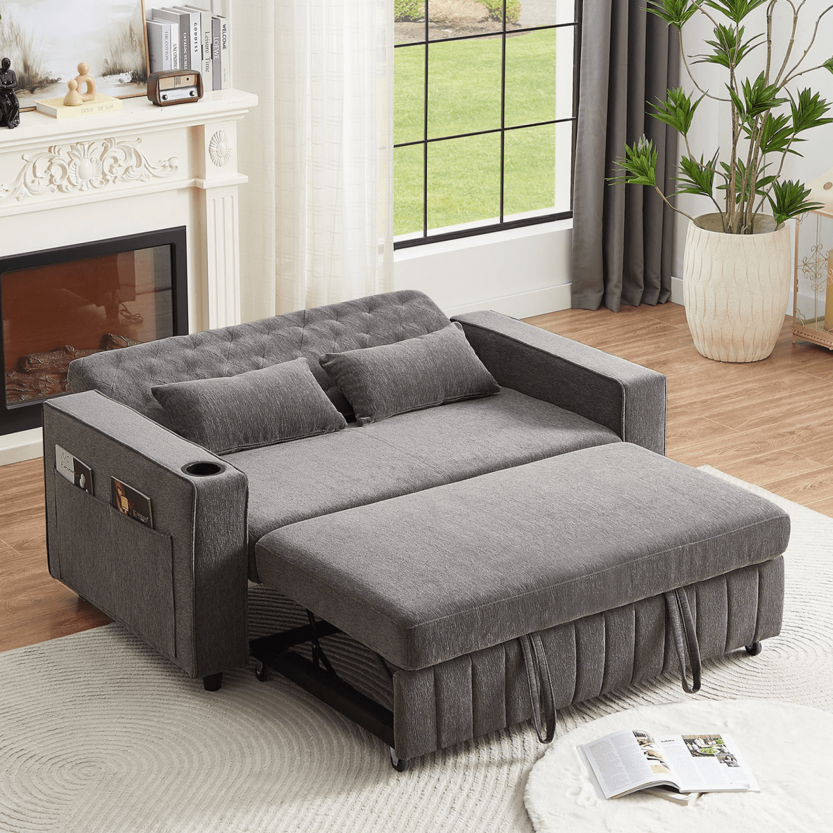61" Grey Pull - Out Loveseat Sofa Bed - 