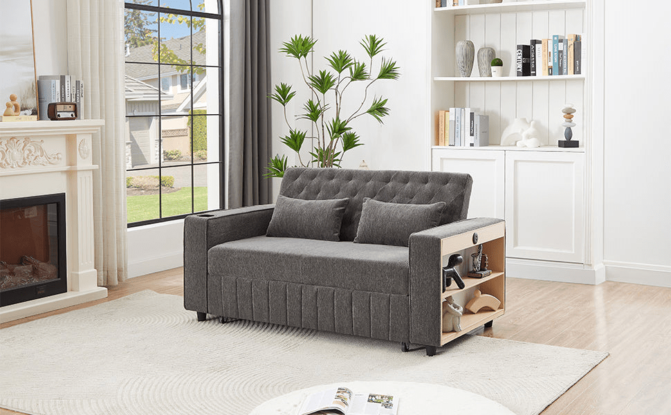 61" Grey Pull - Out Loveseat Sofa Bed - 