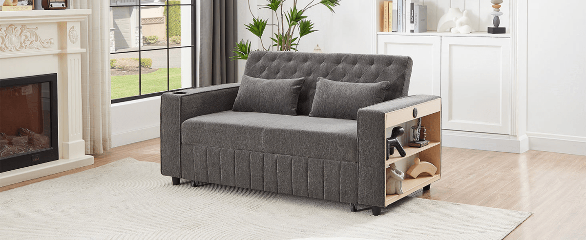 61" Grey Pull - Out Loveseat Sofa Bed - 
