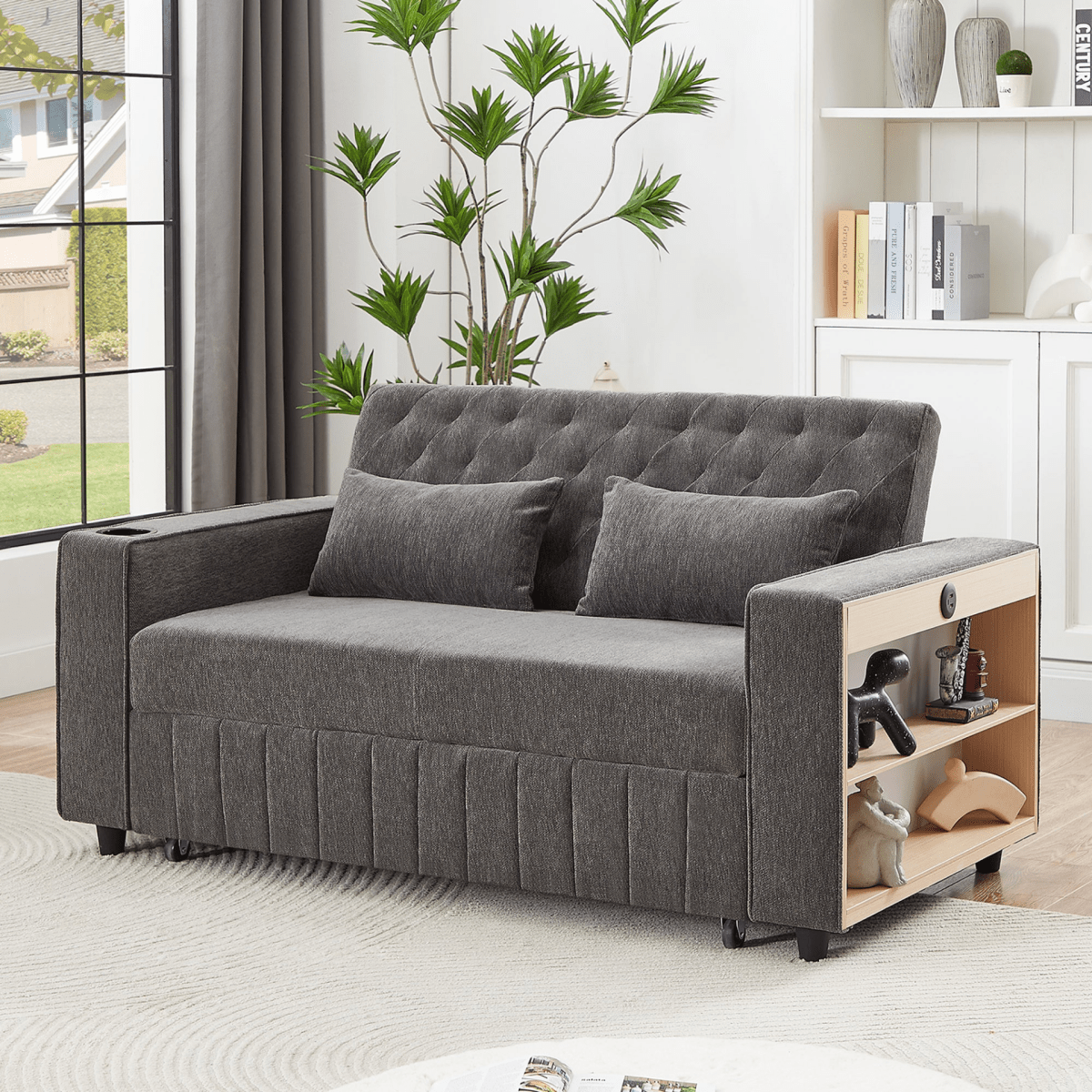 61" Grey Pull - Out Loveseat Sofa Bed - 