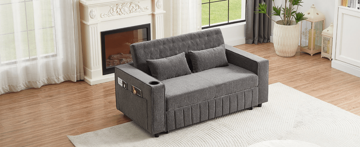 61" Grey Pull - Out Loveseat Sofa Bed - 