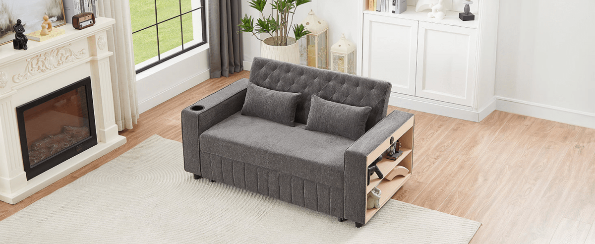 61" Grey Pull - Out Loveseat Sofa Bed - 