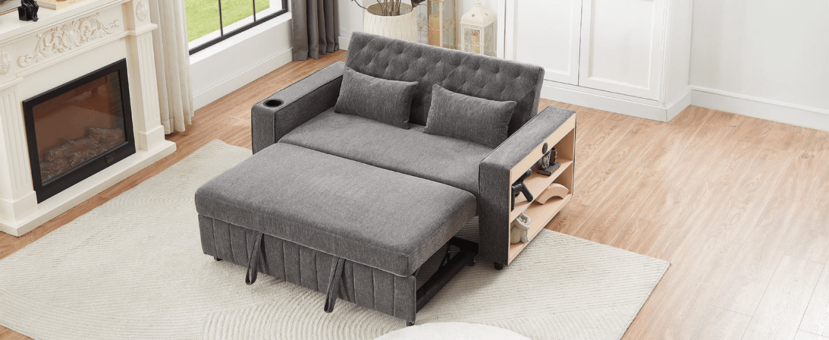 61" Grey Pull - Out Loveseat Sofa Bed - 