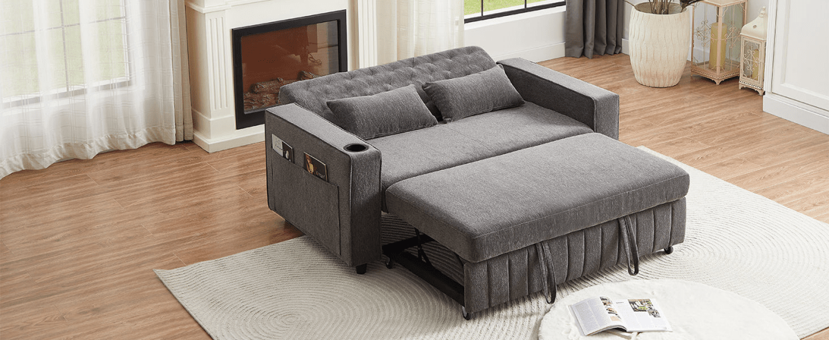 61" Grey Pull - Out Loveseat Sofa Bed - 