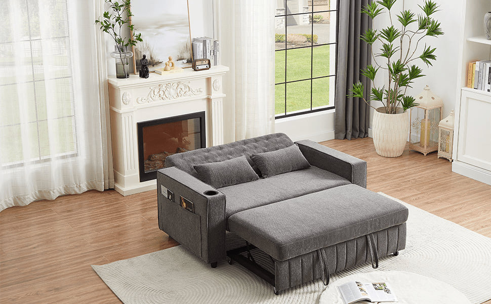 61" Grey Pull - Out Loveseat Sofa Bed - 