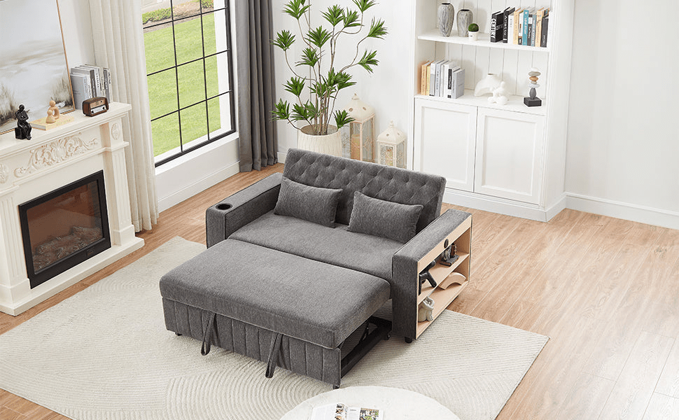 61" Grey Pull - Out Loveseat Sofa Bed - 