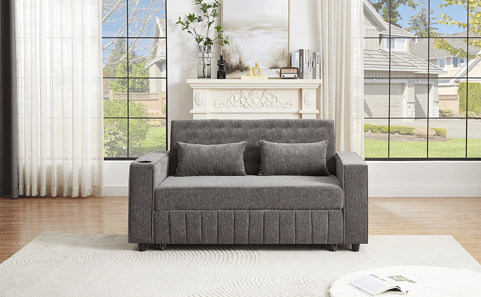 61" Grey Pull - Out Loveseat Sofa Bed - 