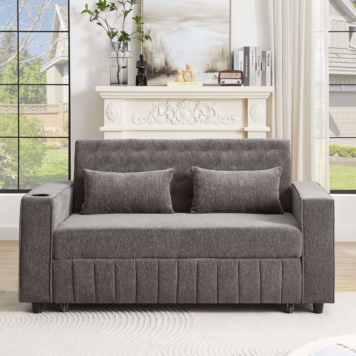 61" Grey Pull - Out Loveseat Sofa Bed - 