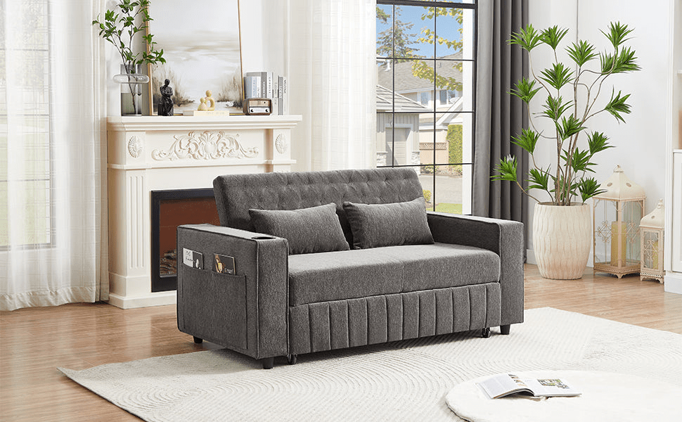 61" Grey Pull - Out Loveseat Sofa Bed - 