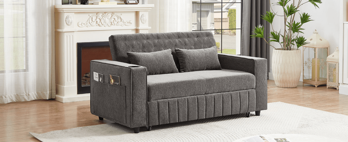 61" Grey Pull - Out Loveseat Sofa Bed - 