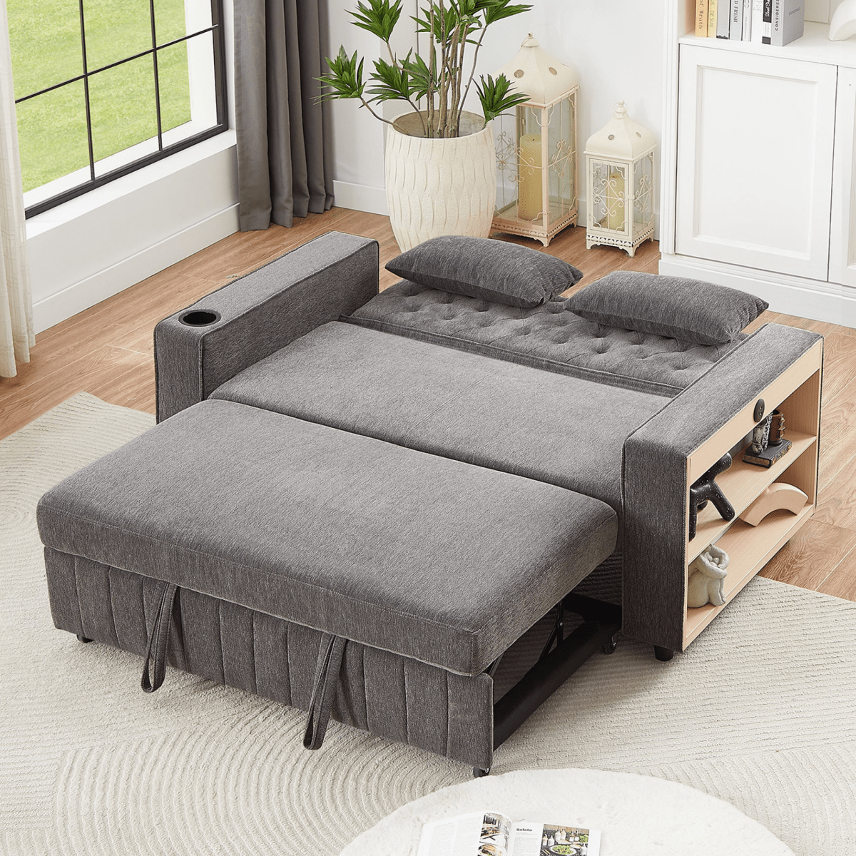 61" Grey Pull - Out Loveseat Sofa Bed - 