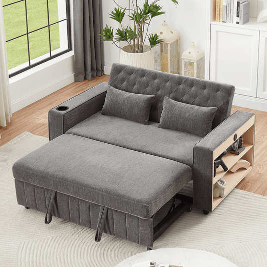 61" Grey Pull - Out Loveseat Sofa Bed - 